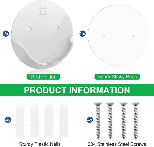 Alt view image 7 of 7 - Shower Curtain Rod Holders for Wall Kitosun Adhesive Tension Rod Retainer 3/5 Deep Support Brackets with Tape for No Drilling Quick Mount and Screws for Permanent Installation (2pcs,White)