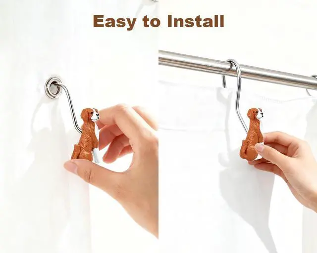 Alt view image 6 of 7 - Dog Shower Curtain Hooks Set of 12, Hand-Painted Resin Dog Shower Hooks with Rust-Resistant Metal Rings, Decorative Bathroom Accessories