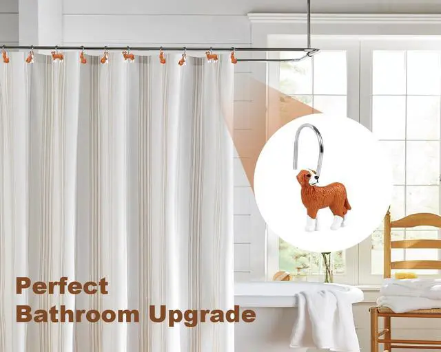 Alt view image 2 of 7 - Dog Shower Curtain Hooks Set of 12, Hand-Painted Resin Dog Shower Hooks with Rust-Resistant Metal Rings, Decorative Bathroom Accessories