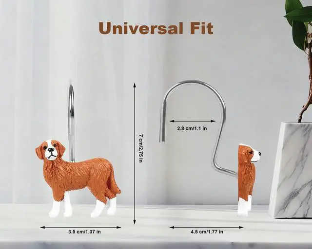 Alt view image 3 of 7 - Dog Shower Curtain Hooks Set of 12, Hand-Painted Resin Dog Shower Hooks with Rust-Resistant Metal Rings, Decorative Bathroom Accessories