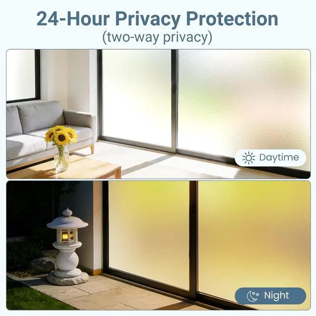 Alt view image 2 of 7 - Lovepea Pure Frosted Glass Window Film 24 Hours Two Way Privacy Protection | Static Cling, Heat Blocking, Removable, Ideal for Privacy scenarios Such as Home bathroom Office Doors (17.5 x 78.7 Inch)