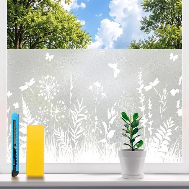 Main image of Frosted Glass Window Privacy Film Floral Pattern, 17.7"x78.7" | Decorative Privacy Film With Static Cling No Glue Installation, Light Filtering, UV Protection for Home, Bathroom and Office