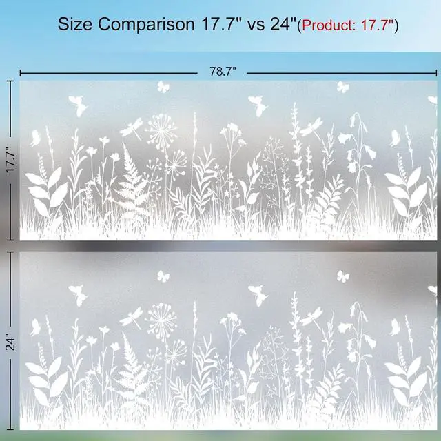 Alt view image 2 of 7 - Frosted Glass Window Privacy Film Floral Pattern, 17.7"x78.7" | Decorative Privacy Film With Static Cling No Glue Installation, Light Filtering, UV Protection for Home, Bathroom and Office