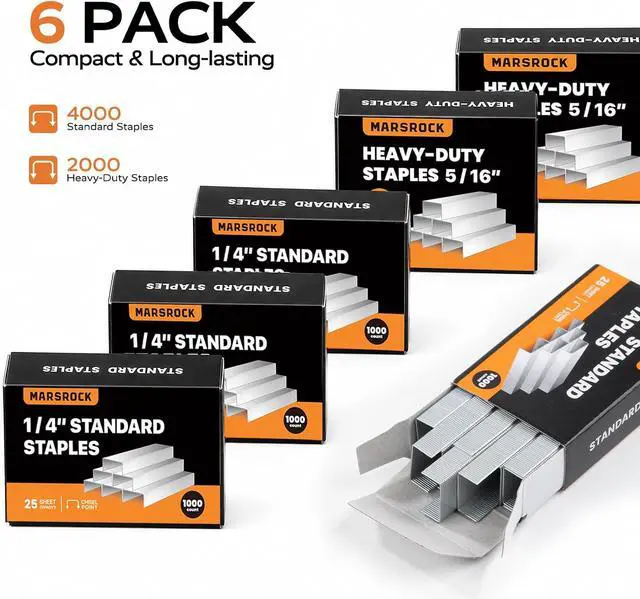 Alt view image 6 of 6 - Marsrock Staples, 6000 Count Assorted Set, 4000 1/4" + 2000 5/16" Staples | Standard Office Staples for Desktop Staplers, 6 Pack