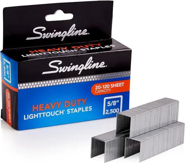 Main image of Swingline Staples, Heavy Duty, 5/8" Length, 20-120 Sheet Capacity, 100/Strip, 2500/Box, 1 Pack, Light Touch (90009)