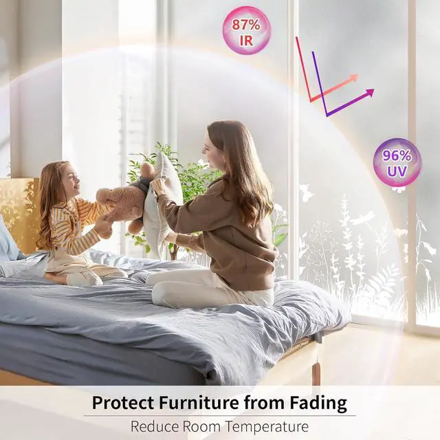Alt view image 3 of 7 - Frosted Glass Window Privacy Film Floral Pattern, 17.7"x78.7" | Decorative Privacy Film With Static Cling No Glue Installation, Light Filtering, UV Protection for Home, Bathroom and Office
