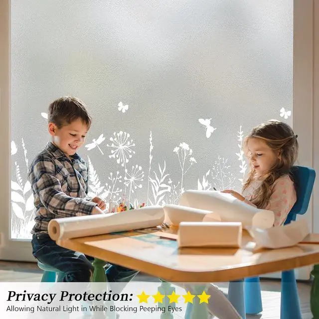 Alt view image 4 of 7 - Frosted Glass Window Privacy Film Floral Pattern, 17.7"x78.7" | Decorative Privacy Film With Static Cling No Glue Installation, Light Filtering, UV Protection for Home, Bathroom and Office