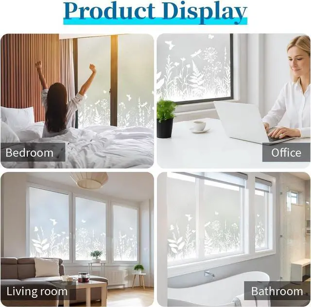 Alt view image 6 of 7 - Frosted Glass Window Privacy Film Floral Pattern, 17.7"x78.7" | Decorative Privacy Film With Static Cling No Glue Installation, Light Filtering, UV Protection for Home, Bathroom and Office