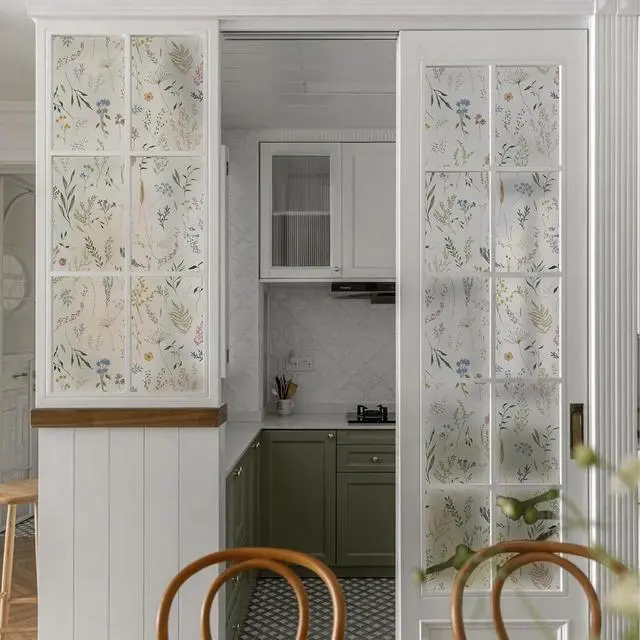 Alt view image 3 of 7 - Dimoon 17.3" x 78.7" Window Privacy Film Stained Glass Floral Film for Home Rainbow Effect See Out Decorative Frosted Static Cling Stickers Kitchen Bathroom