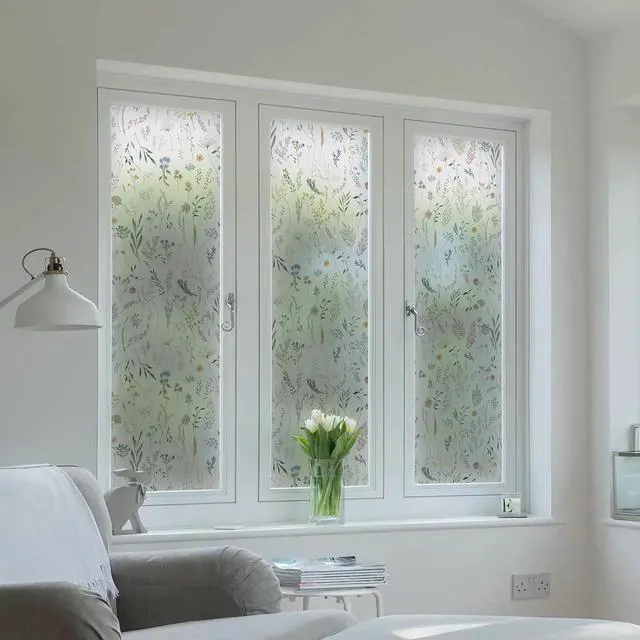 Alt view image 4 of 7 - Dimoon 17.3" x 78.7" Window Privacy Film Stained Glass Floral Film for Home Rainbow Effect See Out Decorative Frosted Static Cling Stickers Kitchen Bathroom
