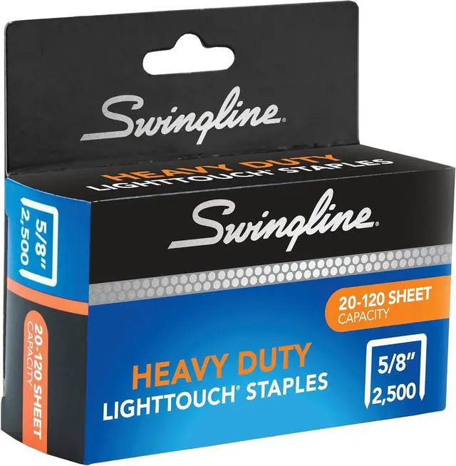Alt view image 5 of 5 - Swingline Staples, Heavy Duty, 5/8" Length, 20-120 Sheet Capacity, 100/Strip, 2500/Box, 1 Pack, Light Touch (90009)