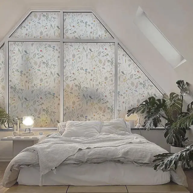 Alt view image 7 of 7 - Dimoon 17.3" x 78.7" Window Privacy Film Stained Glass Floral Film for Home Rainbow Effect See Out Decorative Frosted Static Cling Stickers Kitchen Bathroom