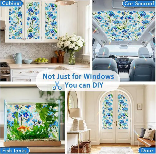 Alt view image 6 of 7 - SOMWISE Rainbow Stained Glass Window Privacy Film,Heat Blocking Decor Cling | Static Cling & Removable, UV & Sun Blocking Anti-Glare, Renter Friendly for Front Door & Bathroom, Easy to Cut, 17.5x78.5
