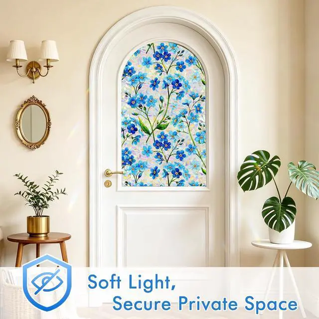 Alt view image 5 of 7 - SOMWISE Rainbow Stained Glass Window Privacy Film,Heat Blocking Decor Cling | Static Cling & Removable, UV & Sun Blocking Anti-Glare, Renter Friendly for Front Door & Bathroom, Easy to Cut, 17.5x78.5
