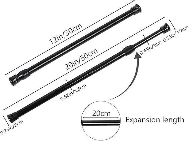 Alt view image 3 of 7 - Bettli Spring Loaded Curtain Tension Rod Bit Holder Extensions 12-20 inches (Black 2)