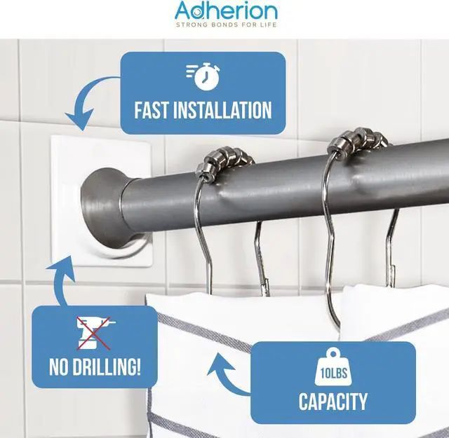 Alt view image 2 of 7 - Adhesive Shower Rod Holders | No Drilling Shower Curtain Rod Holders For Wall | Shower Curtain Wall Mount | Stick On Shower Bar Holder | White 2 Pk | No Drilling | Shower Rod Not Incl |