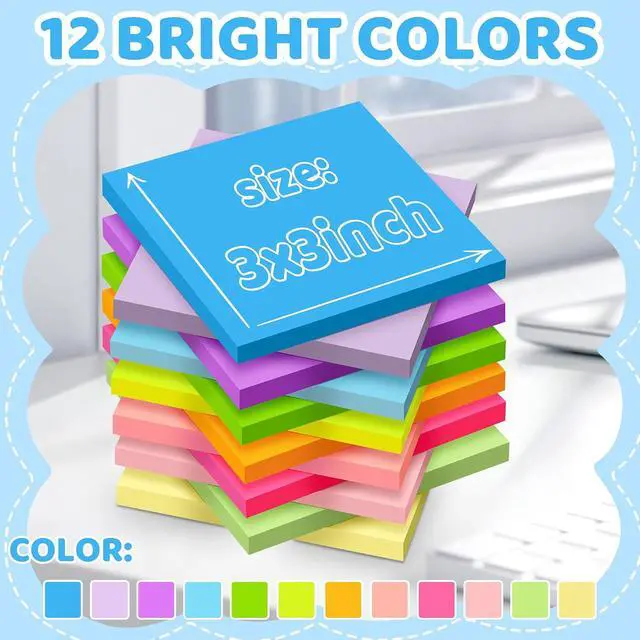 Alt view image 2 of 7 - (24 Pads) Sticky Notes 3 x 3 in Post, 12 Bright Colors Self-Stick Pads | School Supplies and Oce Supplies, Easy to Post for Home, Office, Notebook, Strong Adhesive, Clean Removal