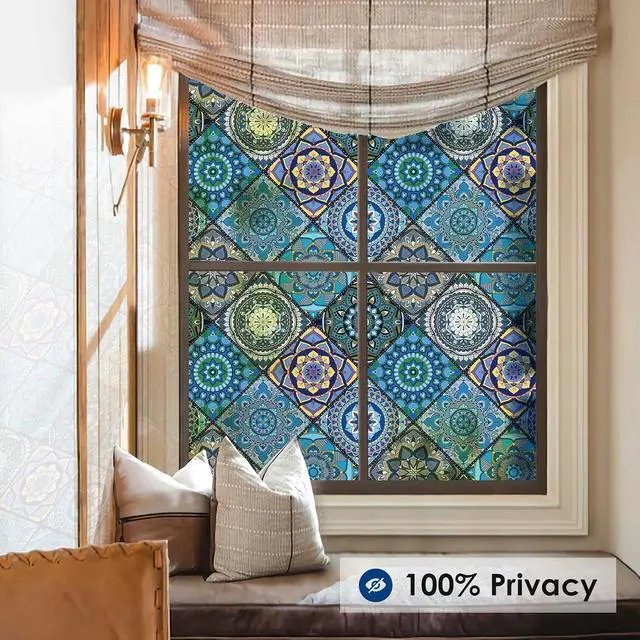 Alt view image 2 of 7 - DKTIE Bathroom Window Privacy Film Decorative Films, Get Privacy While Still Letting Light Into Room, Included Tools Easy to Install, Static Cling Renter Frendly (B110-Blue, 17.7" x 78.7")