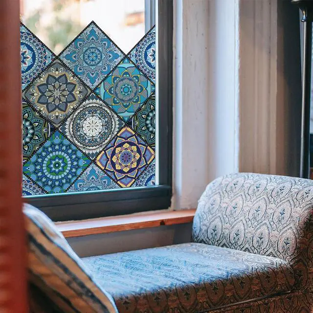 Alt view image 4 of 7 - DKTIE Bathroom Window Privacy Film Decorative Films, Get Privacy While Still Letting Light Into Room, Included Tools Easy to Install, Static Cling Renter Frendly (B110-Blue, 17.7" x 78.7")