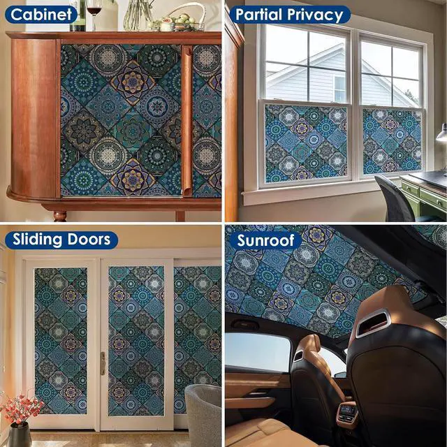 Alt view image 6 of 7 - DKTIE Bathroom Window Privacy Film Decorative Films, Get Privacy While Still Letting Light Into Room, Included Tools Easy to Install, Static Cling Renter Frendly (B110-Blue, 17.7" x 78.7")