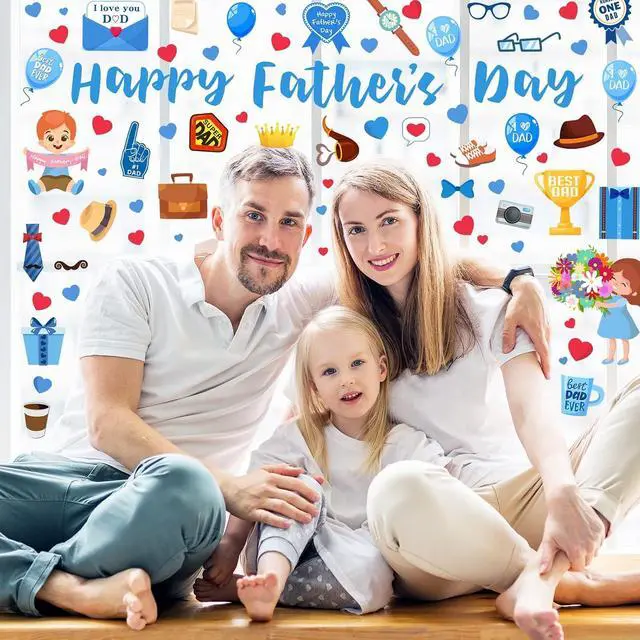 Alt view image 4 of 7 - Whaline 6 Sheets Father's Day Window Clings Happy Father's Day Best Dad I Love Dad Window Stickers Flowers Balloons Heart Double-Sided Windows Decals for Dad's Day Party Home Decorations Supplies