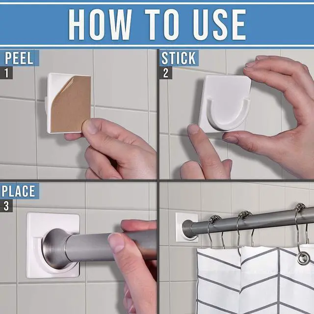 Alt view image 3 of 7 - Adhesive Shower Rod Holders | No Drilling Shower Curtain Rod Holders For Wall | Shower Curtain Wall Mount | Stick On Shower Bar Holder | White 2 Pk | No Drilling | Shower Rod Not Incl |