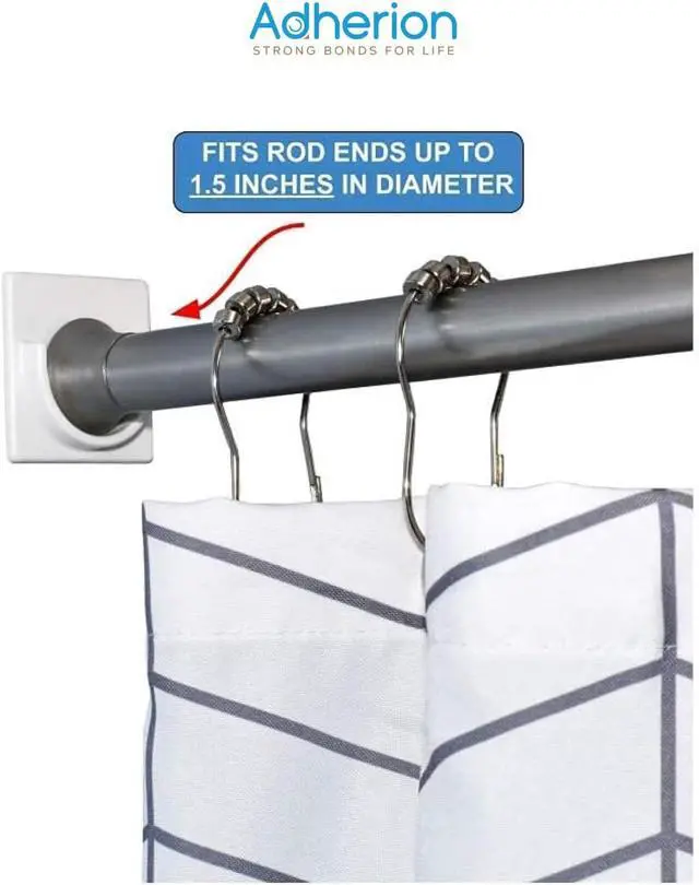 Alt view image 7 of 7 - Adhesive Shower Rod Holders | No Drilling Shower Curtain Rod Holders For Wall | Shower Curtain Wall Mount | Stick On Shower Bar Holder | White 2 Pk | No Drilling | Shower Rod Not Incl |