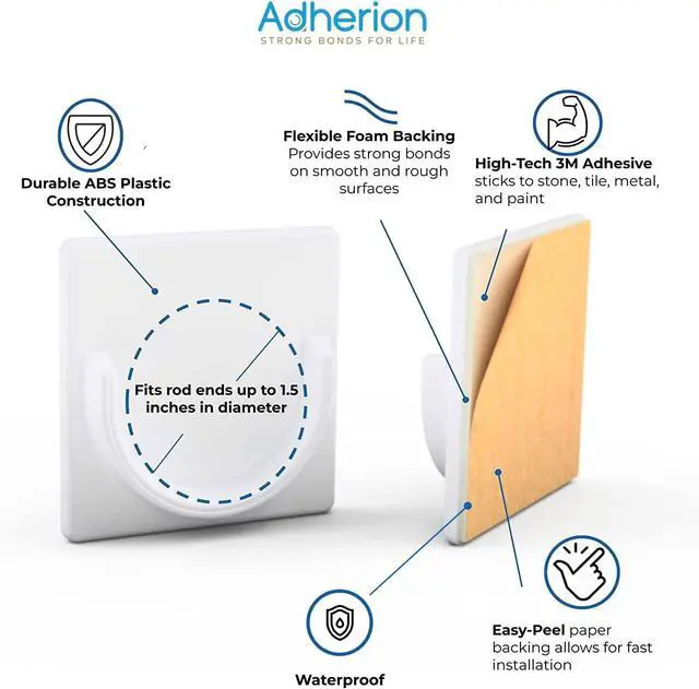 Alt view image 5 of 7 - Adhesive Shower Rod Holders | No Drilling Shower Curtain Rod Holders For Wall | Shower Curtain Wall Mount | Stick On Shower Bar Holder | White 2 Pk | No Drilling | Shower Rod Not Incl |