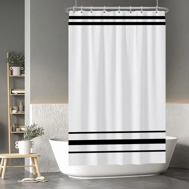 Main image of Baocicoo Striped Shower Curtain for Bathroom Minimalism Style Shower Curtain Set Black and White Stripes Shower Curtains Dormitory Cubicle Waterproof Fabric Shower Curtain with Hooks 48x72 Inches