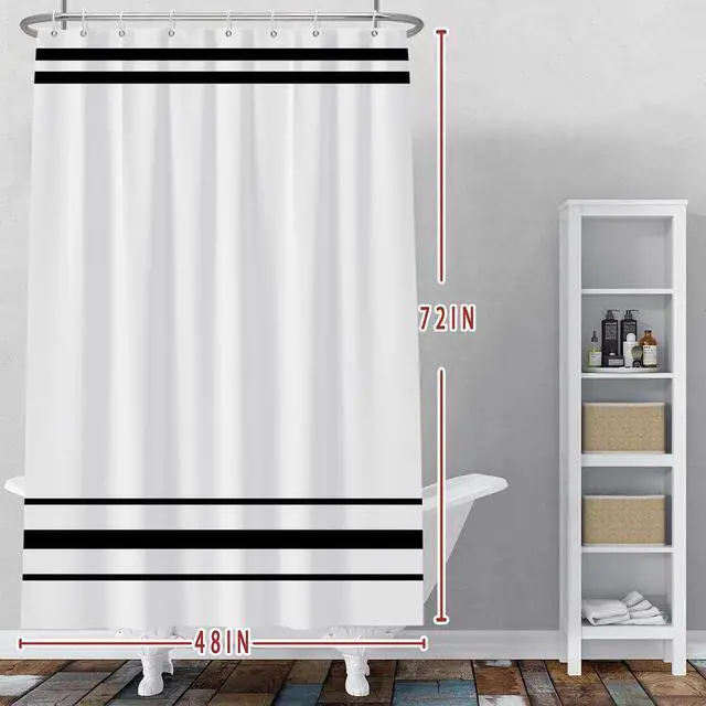 Alt view image 2 of 7 - Baocicoo Striped Shower Curtain for Bathroom Minimalism Style Shower Curtain Set Black and White Stripes Shower Curtains Dormitory Cubicle Waterproof Fabric Shower Curtain with Hooks 48x72 Inches