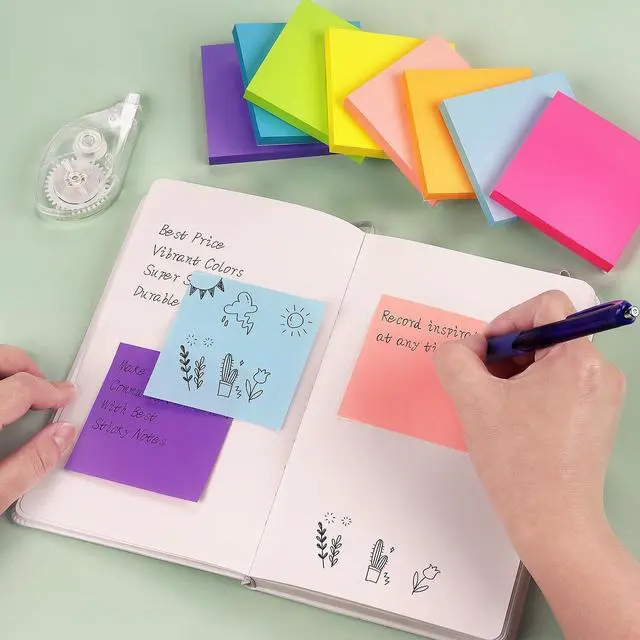 Alt view image 7 of 7 - Eastern Wolf Sticky Notes 3x3 inch, 8 Bright Multi Colors, 85 Sheets/Pad | Self-Stick, Multi-Color, Removable & Residue-Free