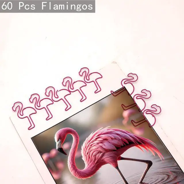 Alt view image 3 of 6 - 60 Pcs Cute Flamingo Paper Clips, Flamingo Gifts for Women | Office Supplies Desk Accessories, Cute Stationery for Teachers Students Coworkers