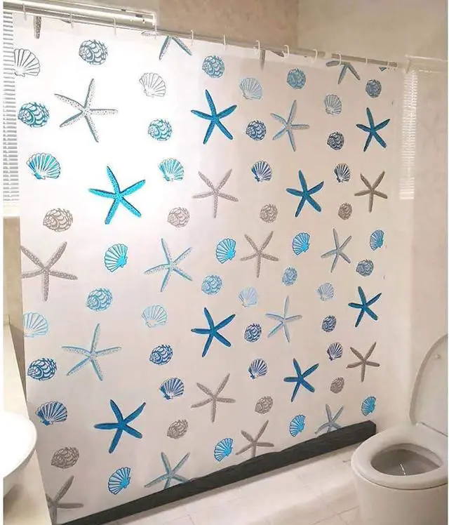 Alt view image 2 of 4 - meioro Shower Curtain Eco-Friendly Waterproof Bathroom Curtains Ocean Theme Semi Translucent Shower Curtain Liners with Rustproof Grommets(Starfish and Seashells, 47'' x 78'')