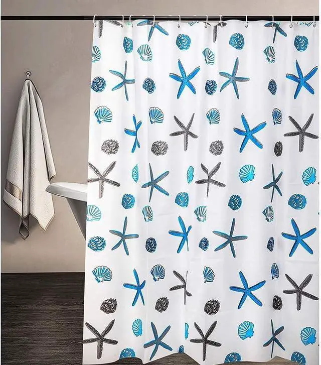 Main image of meioro Shower Curtain Eco-Friendly Waterproof Bathroom Curtains Ocean Theme Semi Translucent Shower Curtain Liners with Rustproof Grommets(Starfish and Seashells, 47'' x 78'')