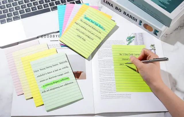 Alt view image 5 of 7 - (18 Pads) Lined Sticky Notes 4x6 in Post, 9 Bright Colors | School Supplies and Oce Supplies, Super Sticky Self-Stick Pads, Recyclable, Easy to Post for Home, Office, School