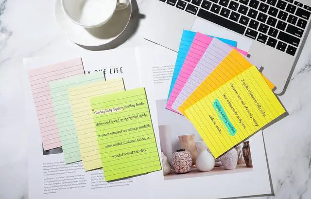 Alt view image 6 of 7 - (18 Pads) Lined Sticky Notes 4x6 in Post, 9 Bright Colors | School Supplies and Oce Supplies, Super Sticky Self-Stick Pads, Recyclable, Easy to Post for Home, Office, School