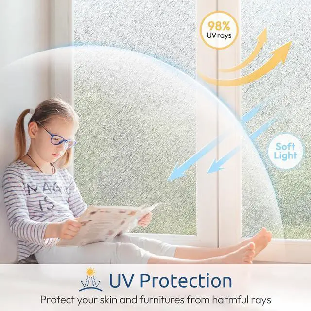 Alt view image 4 of 7 - rabbitgoo Window Privacy Film Frosted Glass Film Decorative, 17.5" x 78.7" | UV Sun Blocking Decals, Frosting Window Static Cling for Home Bathroom Door Coverings