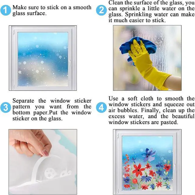 Alt view image 7 of 7 - Whaline 6 Sheets Patriotic Window Clings 4th of July Red Blue USA Star Flower Floral Reusable Window Glass Decals for 250th Anniversary Independence Day Memorial Day Home Party Decor