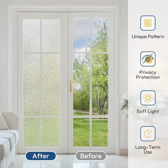 Alt view image 6 of 7 - rabbitgoo Window Privacy Film Frosted Glass Film Decorative, 17.5" x 78.7" | UV Sun Blocking Decals, Frosting Window Static Cling for Home Bathroom Door Coverings