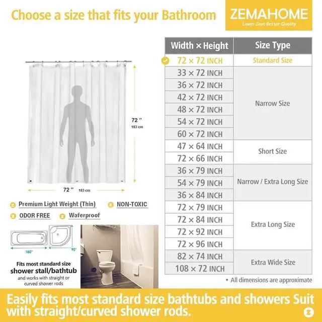 Alt view image 2 of 7 - ZEMAHOME Clear PEVA Plastic Shower Curtain Liner Premium Light Weight 72" x 72" Transparent Bathroom Shower Showroom Curtain Liner with Rustproof Metal Gromments and Weighted Magnet