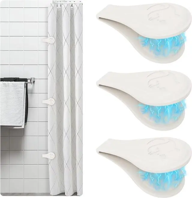 Main image of Magnetic Silicone Shower Curtain Clips for Liner 3 Packs (White) | Self Adhesive, Windproof Splash Holders, Prevent Water Splashing Out, Shower Curtains Keeper, Keep Curtain Closed to Wall