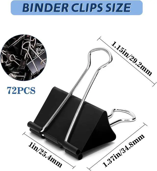 Alt view image 2 of 6 - 72Pack Medium Binder Clips,1inch Black Paper Clips Metal Bulk Clip | Office Clips with Storage Container for Office, Home, School,Documents, Files,Desk Organization