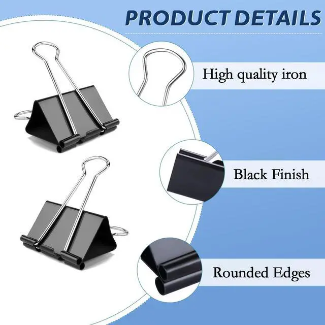 Alt view image 3 of 6 - 72Pack Medium Binder Clips,1inch Black Paper Clips Metal Bulk Clip | Office Clips with Storage Container for Office, Home, School,Documents, Files,Desk Organization