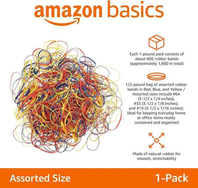 Alt view image 2 of 5 - Amazon Basics Assorted Size and Color Rubber Bands, Strong Elastic Stretch Office Supplies, 0.5 lb. Variety Assortment