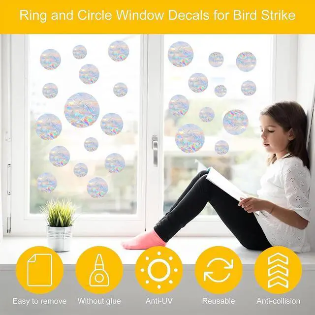 Alt view image 3 of 7 - 36PCS Circle Window Clings - Anti-Collision Window Decals to Save Birds from Window Collisions,Non Adhesive Prismatic Vinyl Window Clings, Rainbow Stickers