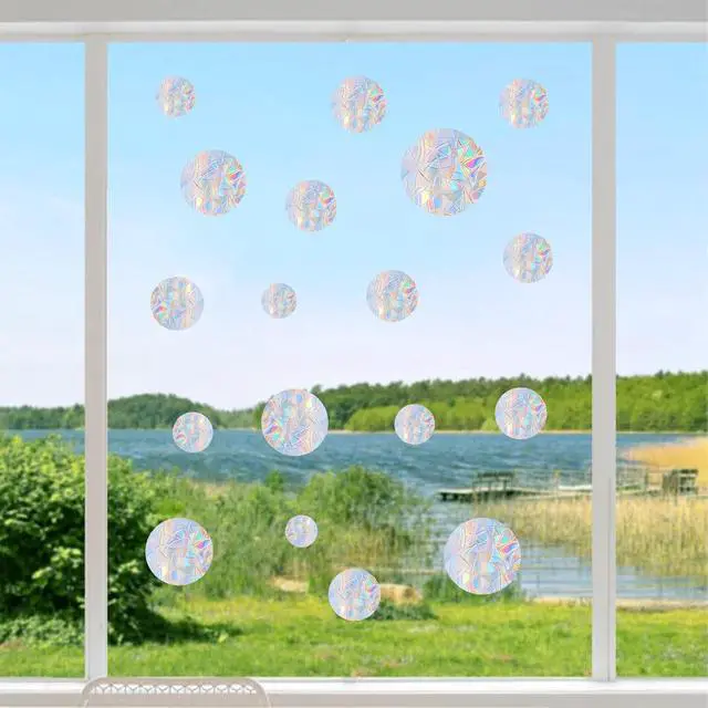 Alt view image 5 of 7 - 36PCS Circle Window Clings - Anti-Collision Window Decals to Save Birds from Window Collisions,Non Adhesive Prismatic Vinyl Window Clings, Rainbow Stickers