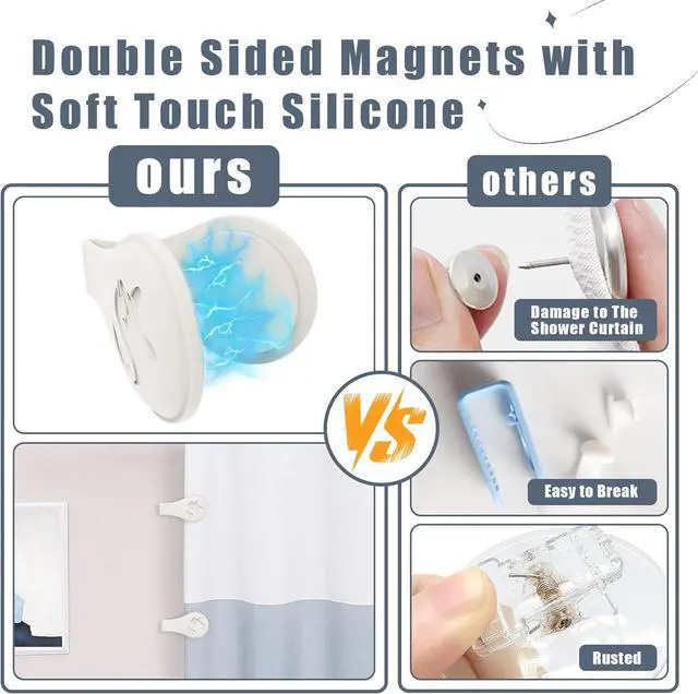 Alt view image 3 of 6 - Magnetic Silicone Shower Curtain Clips for Liner 3 Packs (White) | Self Adhesive, Windproof Splash Holders, Prevent Water Splashing Out, Shower Curtains Keeper, Keep Curtain Closed to Wall