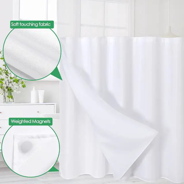 Alt view image 4 of 6 - Gibelle White Fabric Snap in Shower Curtain Liner Replacement Fitted for No Hook Shower Curtain, Water Repellent Liner for Bathroom 34x54 Inch 1 Pack