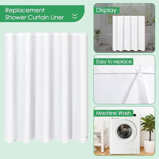 Alt view image 5 of 6 - Gibelle White Fabric Snap in Shower Curtain Liner Replacement Fitted for No Hook Shower Curtain, Water Repellent Liner for Bathroom 34x54 Inch 1 Pack