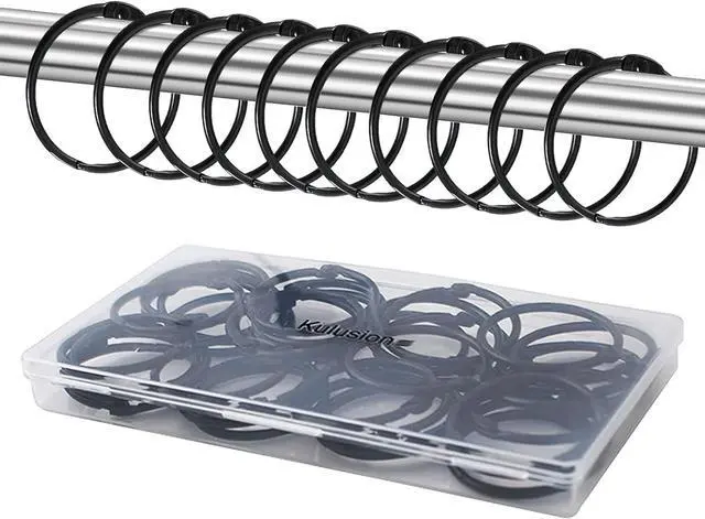 Main image of 36pcs Shower Curtain Rings, Rust-Resistant Metal Round Shower Hooks for Bathroom Rod Curtains, Changing Room, Windows, Home Decoration, Movable Clasp (Black)